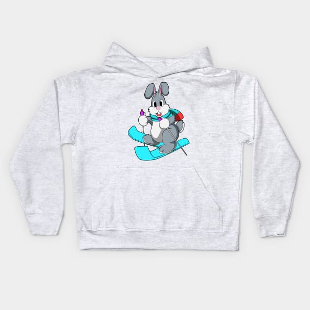 Rabbit as Skier with Skis Kids Hoodie by Markus Schnabel